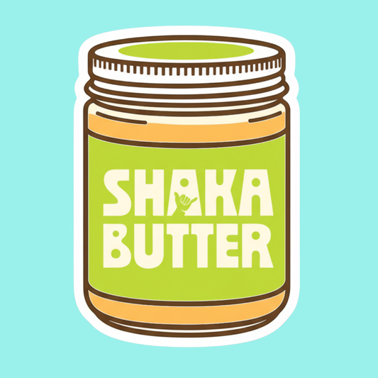 A sticker of an illustrated jar of Shaka Butter