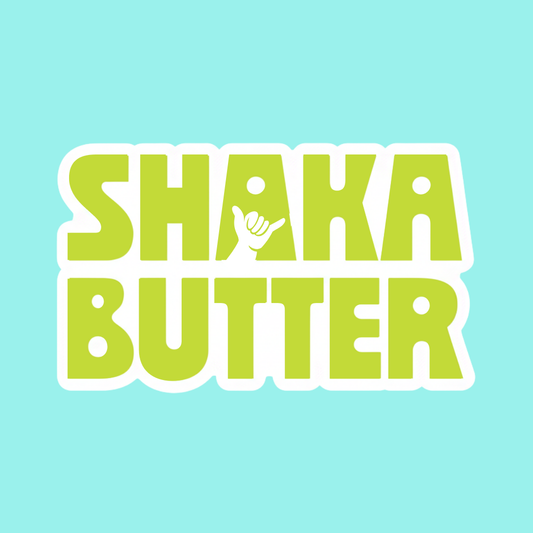 A sticker of the Shaka Butter logo